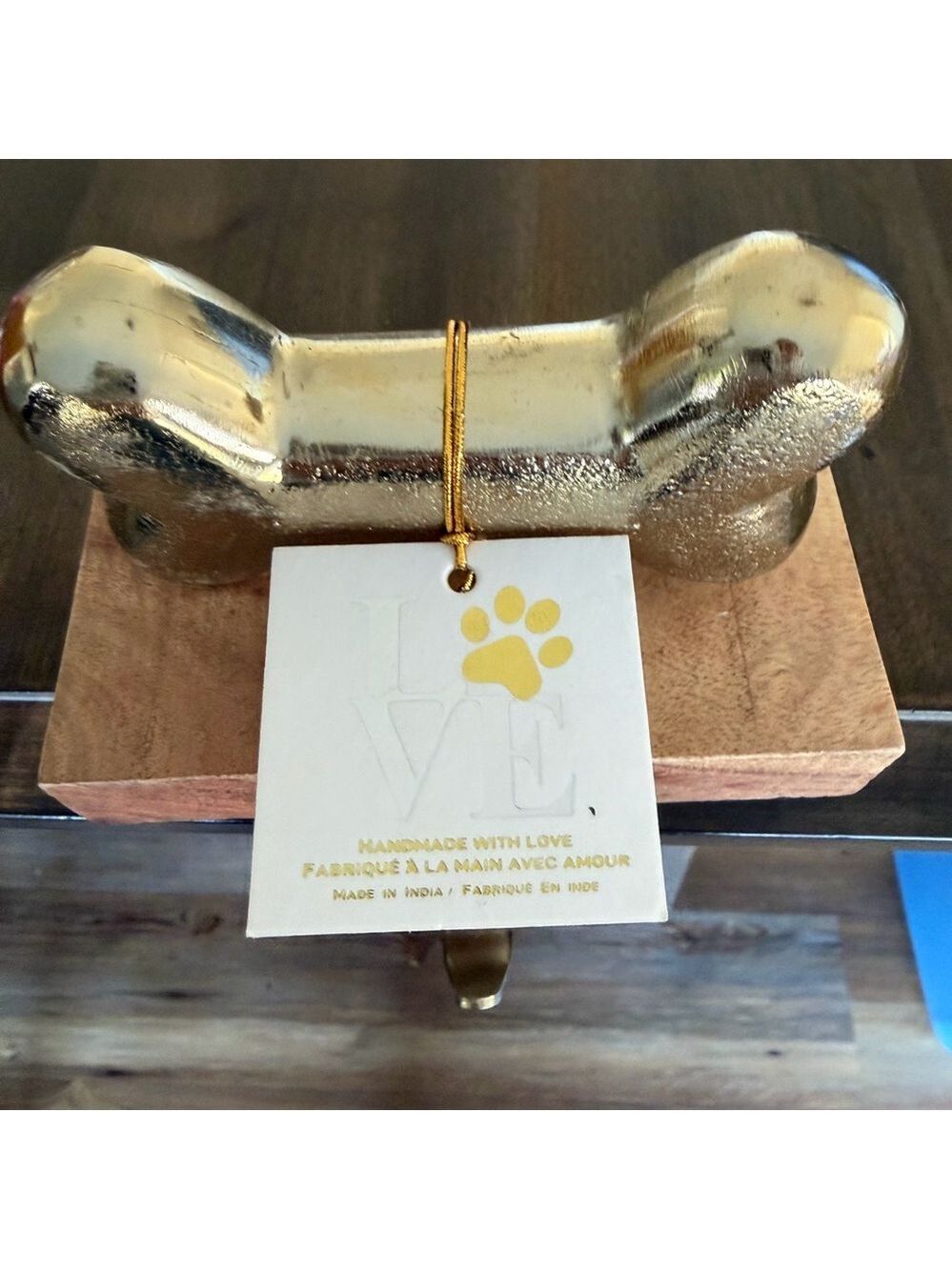 NEW Gold Dog Bone and Wood Base Stocking Holder for Pets - Picture 4 of 12
